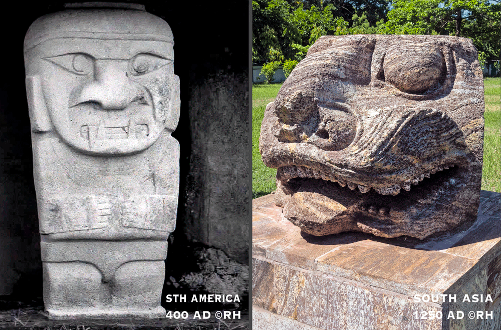 overland travel south america, Asia, 400 AD-1250 AD meagalithic sculptures, images by Rick Hemi 