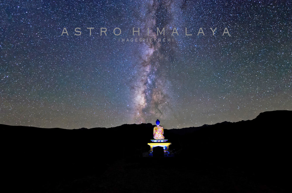 solo travel Asia, high altitude Himalaya, big buddha astro milky way, DSLR image by Rick Hemi
